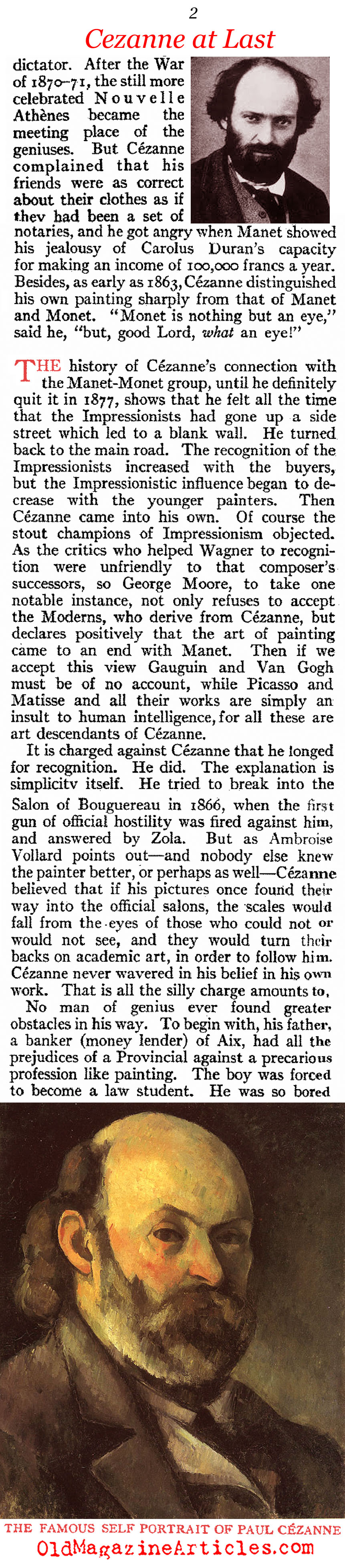 Paul Cezanne Gets His American Viewing  (Vanity Fair Magazine, 1915)